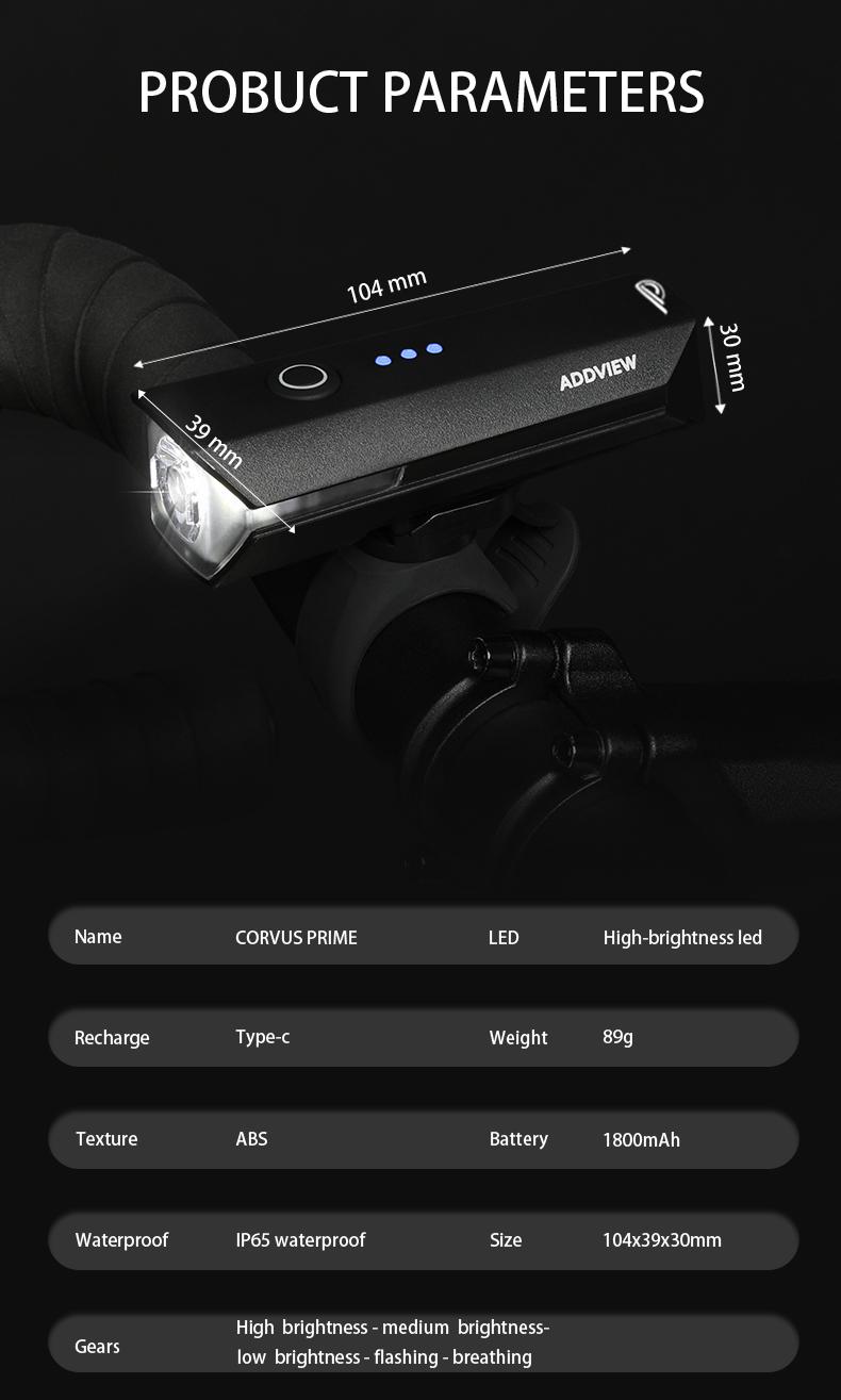 Фонарь передний ADDVIEW CORVUS PRIME (чёрный)