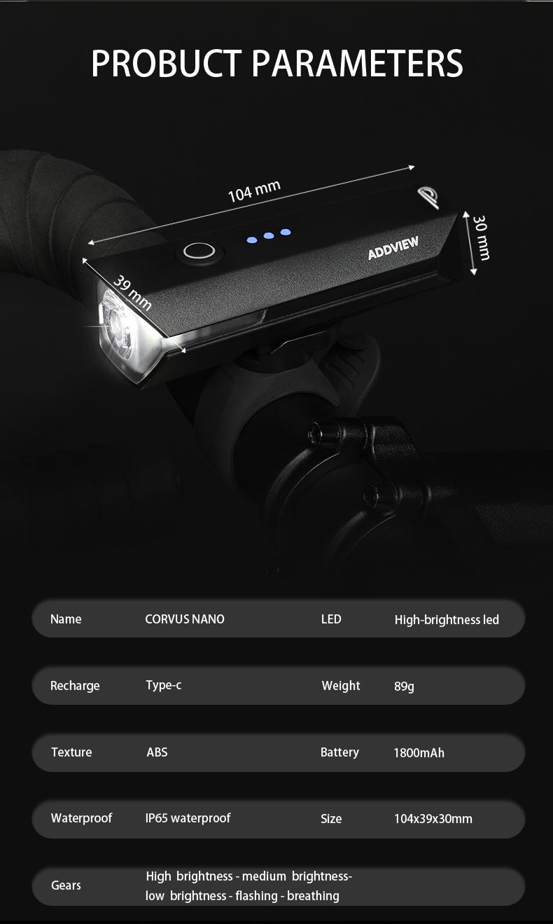 Фонарь передний ADDVIEW CORVUS NANO (чёрный)