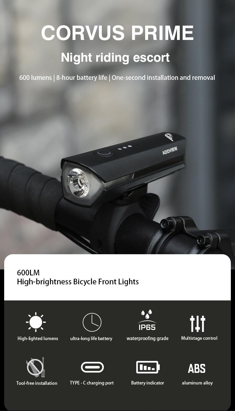 Фонарь передний ADDVIEW CORVUS PRIME (чёрный)