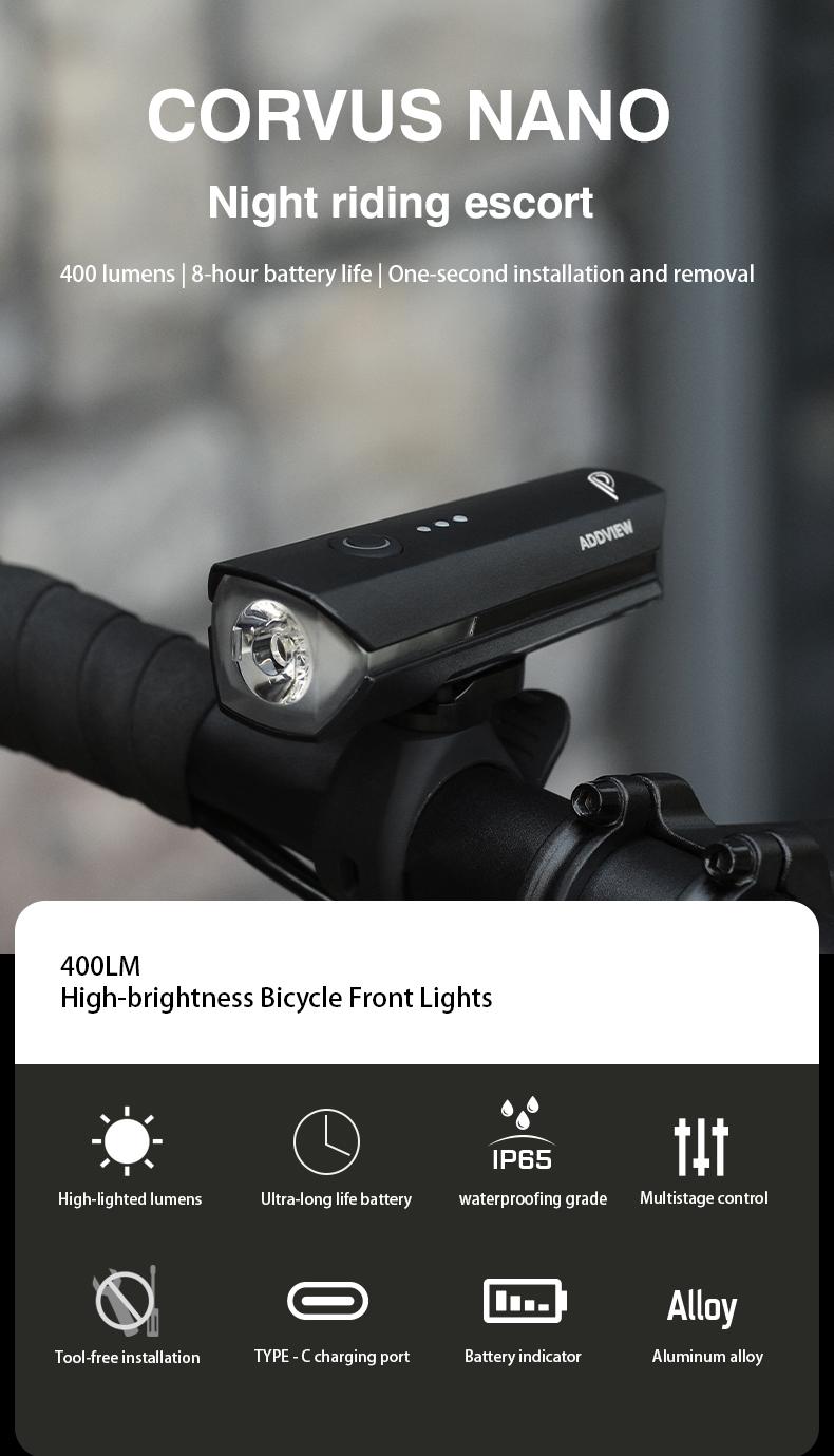 Фонарь передний ADDVIEW CORVUS NANO (чёрный)