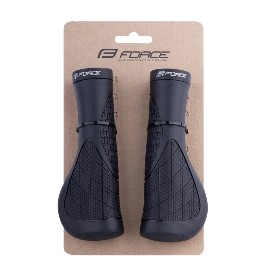 Грипсы эргономичной формы Force RIVO (с замком, чёрные)